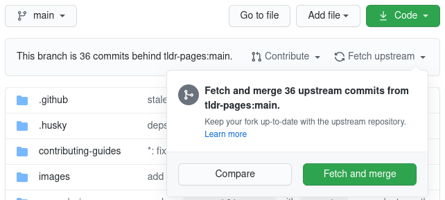 Fetch and merge button in GitHub