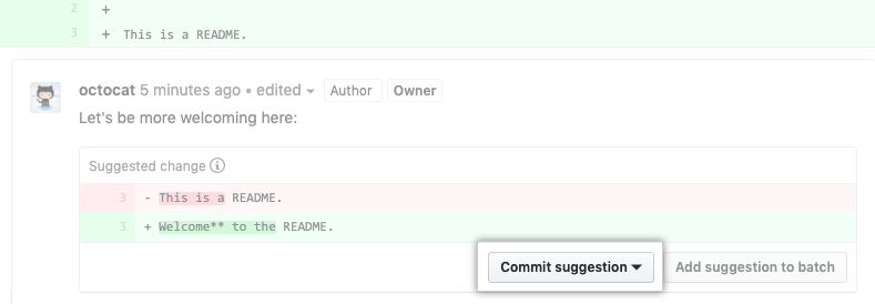 Commit suggestion button in Github